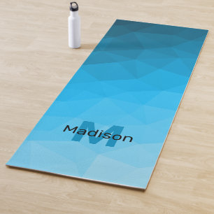 Blue cyan gradient geometric mesh pattern Monogram Yoga Mat