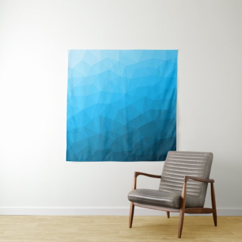 Blue cyan gradient geometric mesh pattern tapestry