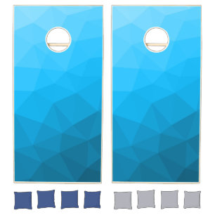Blue cyan gradient geometric mesh pattern Triangle Cornhole Set