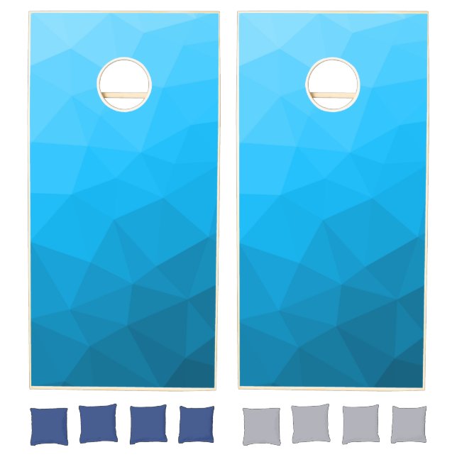 Blue cyan gradient geometric mesh pattern Triangle Cornhole Set (Set)