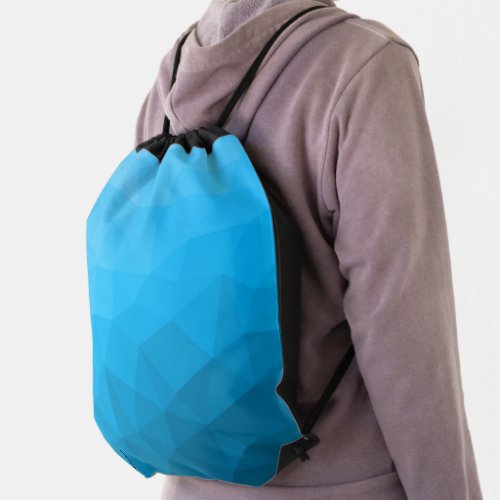 Blue cyan gradient geometric mesh pattern Triangle Drawstring Bag