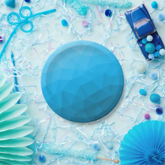 Blue cyan gradient geometric mesh pattern Triangle Paper Plates (Party)