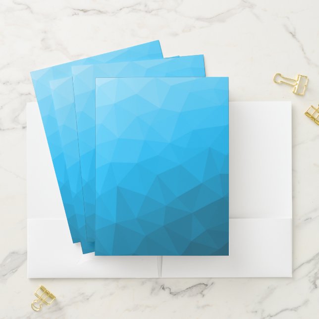 Blue cyan gradient geometric mesh pattern Triangle Pocket Folder (In Situ)