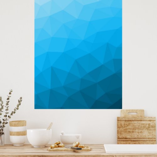 Blue cyan gradient geometric mesh pattern Triangle Poster