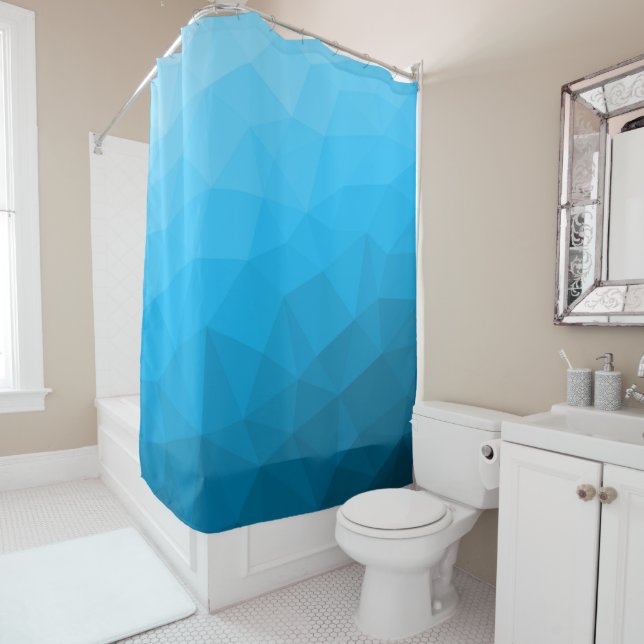 Blue cyan gradient geometric mesh pattern Triangle Shower Curtain (In Situ)