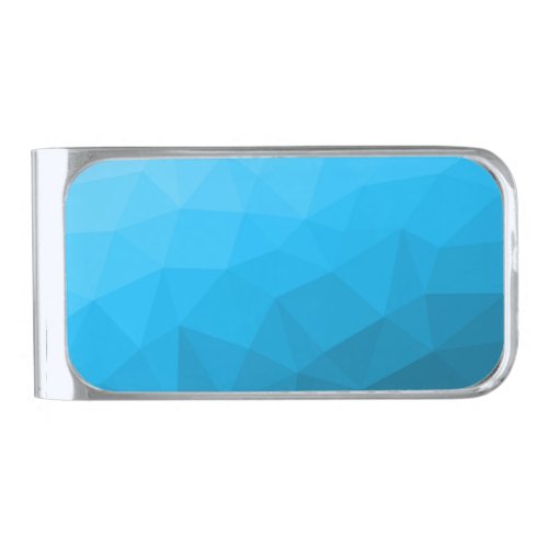 Blue cyan gradient geometric mesh pattern Triangle Silver Finish Money Clip