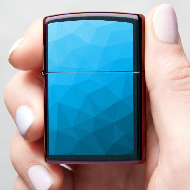 Blue cyan gradient geometric mesh pattern Triangle Zippo Lighter (In Hand)