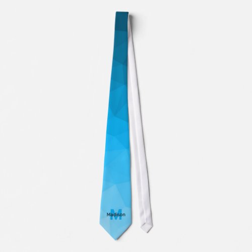 Blue cyan gradient geometry mesh pattern Monogram Neck Tie