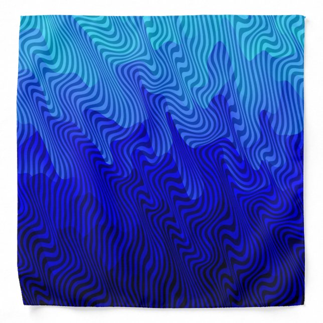 Blue cyan Hypnotic whirlpool ink art stripes Bandana (Front)