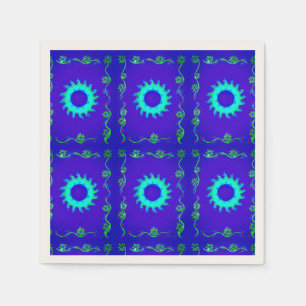 Blue Cyan Iridescent Floral Art Napkins