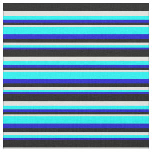 Blue, Cyan, Light Cyan & Black Colored Lines Fabric