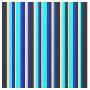 Blue, Cyan, Light Yellow & Black Colored Pattern Fabric