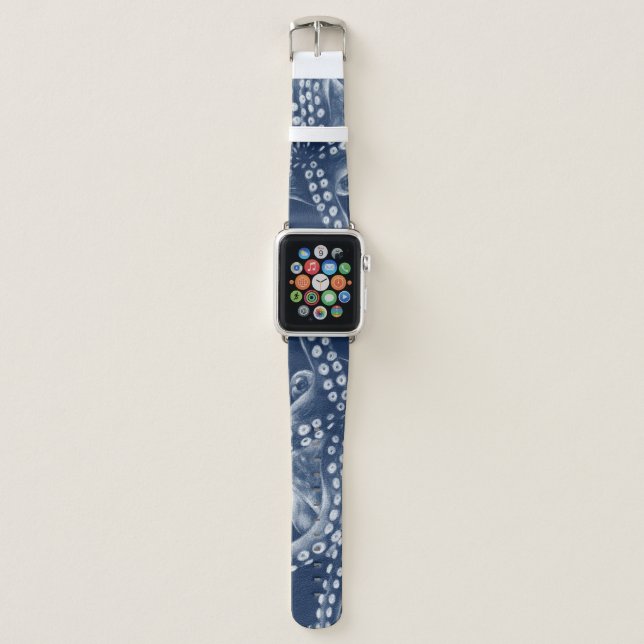 Blue Cyan Octopus Art Apple Watch Band (Front)