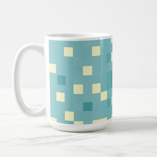 Blue & Cyan Pixel Pattern Coffee Mug (Left)