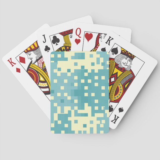 Blue & Cyan Pixel Pattern Poker Cards (Back)