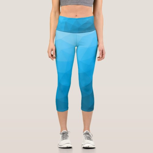 Blue cyan turquoise geometric mesh pattern capri leggings