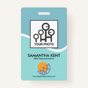 Blue Cyan Waves Photo Template Staff ID Badge
