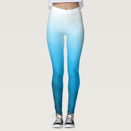 Blue cyan White Gradient Geometric Mesh Pattern Leggings