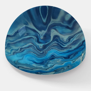 Blue Cyan White Marble Acrylic Abstraction  Paperweight