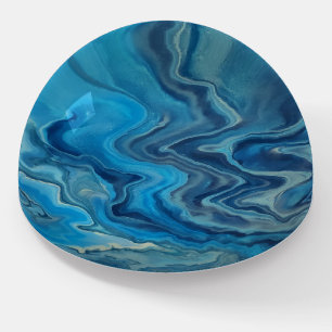 Blue Cyan White Marble Acrylic Abstraction   Paperweight