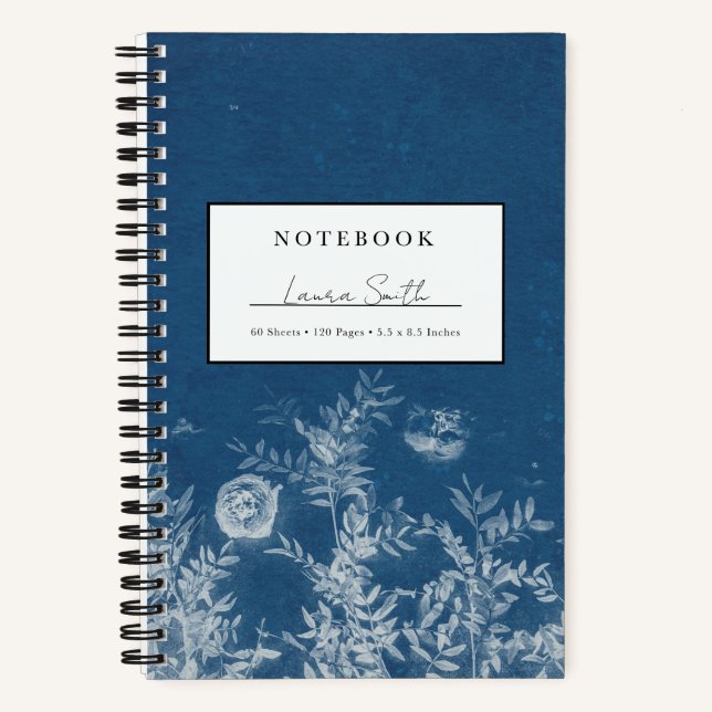 Blue Cyanotype Flower Personalized Notebook (Front)