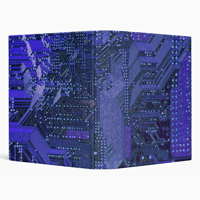Blue Cyber Circuit Board Tech Art Electronics 3 Ring Binder (Background)