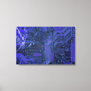 Blue Cyber Circuit Board Tech Art Electronics Canvas Print