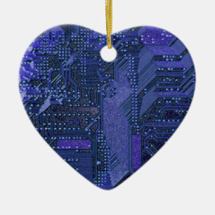 Blue Cyber Circuit Board Tech Art Electronics Ceramic Ornament
