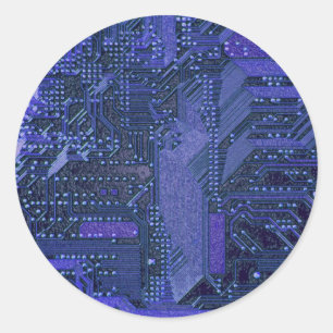 Blue Cyber Circuit Board Tech Art Electronics Classic Round Sticker