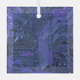 Blue Cyber Circuit Board Tech Art Electronics Glass Ornament