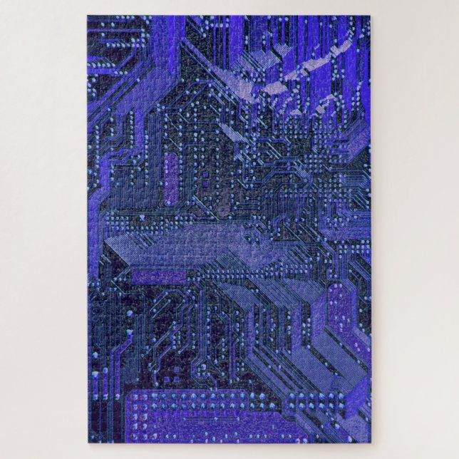Blue Cyber Circuit Board Tech Art Electronics Jigsaw Puzzle (Vertical)