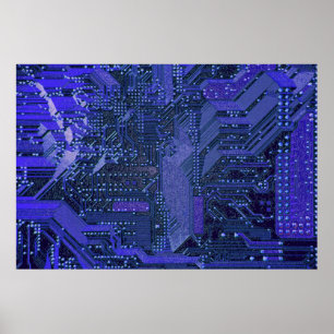 Blue Cyber Circuit Board Tech Art Electronics Poster