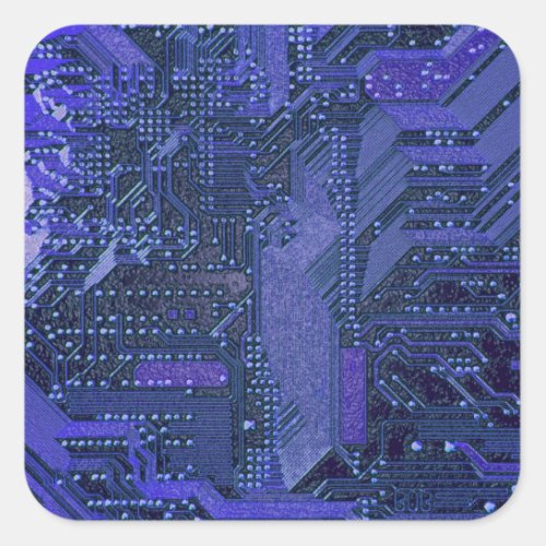 Blue Cyber Circuit Board Tech Electronics Square Sticker
