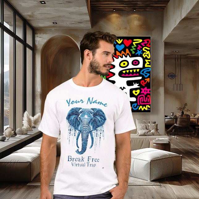 Blue Cyber Elephant – Custom Name Break Free  T-Shirt (Creator Uploaded)