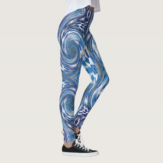 Blue Cyclone Leggings – Metallic Swirl Storm (Right)
