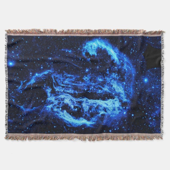 Blue Cygnus Loop Nebula outer space picture Throw Blanket (Front)