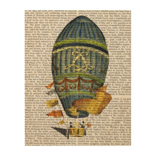 Blue Cylindrical Hot Air Balloon Wood Wall Art