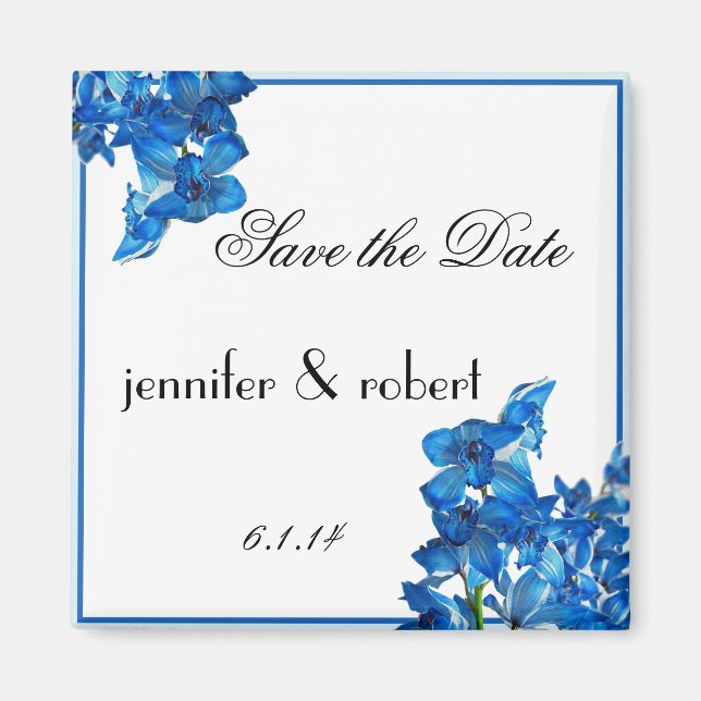 Blue Cymbidium Boat Orchid Save the Date Magnet (Front)