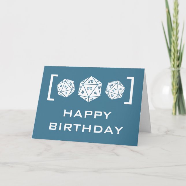 Blue D20 Dice Gamer Birthday Card (Front)