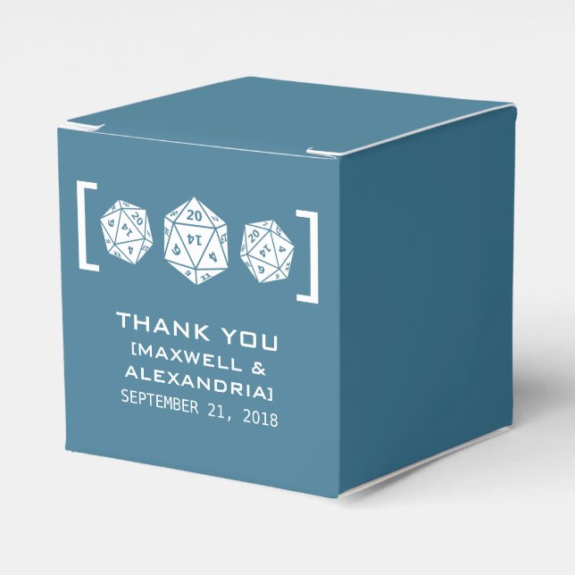 Blue D20 Dice Gamer Favor Boxes (Front Side)