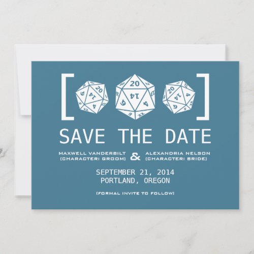 Blue D20 Dice Gamer Save the Date Invite