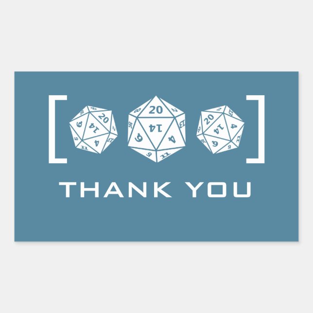 Blue D20 Dice Gamer Thank You Stickers (Front)