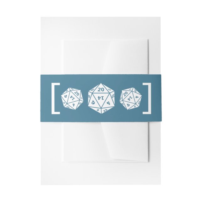 Blue D20 Dice Gamer Wedding Belly Bands Invitation Belly Band (Front Example)