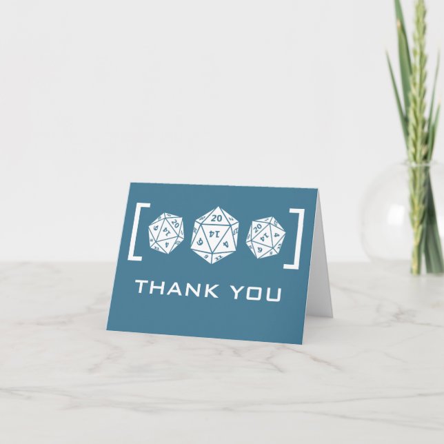 Blue D20 Dice Gamer Wedding Thank You Card (Front)