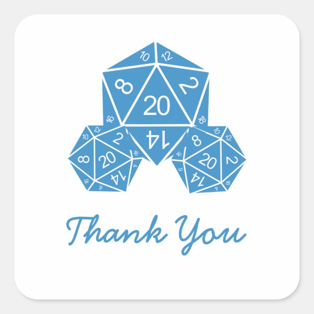 Blue D20 Dice Thank You Stickers (Front)