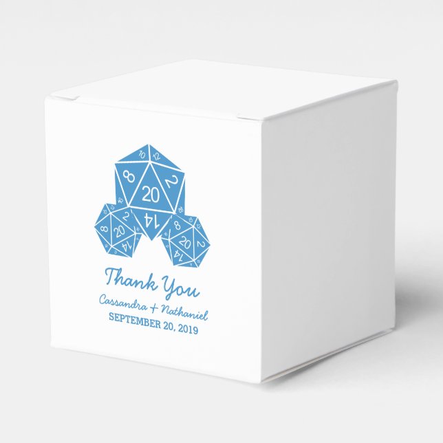 Blue D20 Dice Wedding Favor Boxes (Front Side)