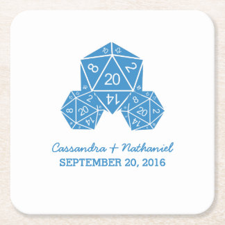 Blue D20 Dice Wedding Paper Coasters