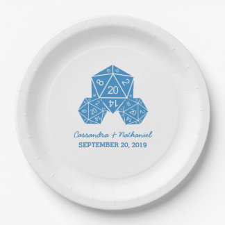 Blue D20 Dice Wedding Paper Plates