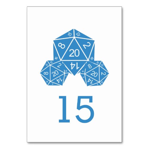 Blue D20 Dice Wedding Table Card