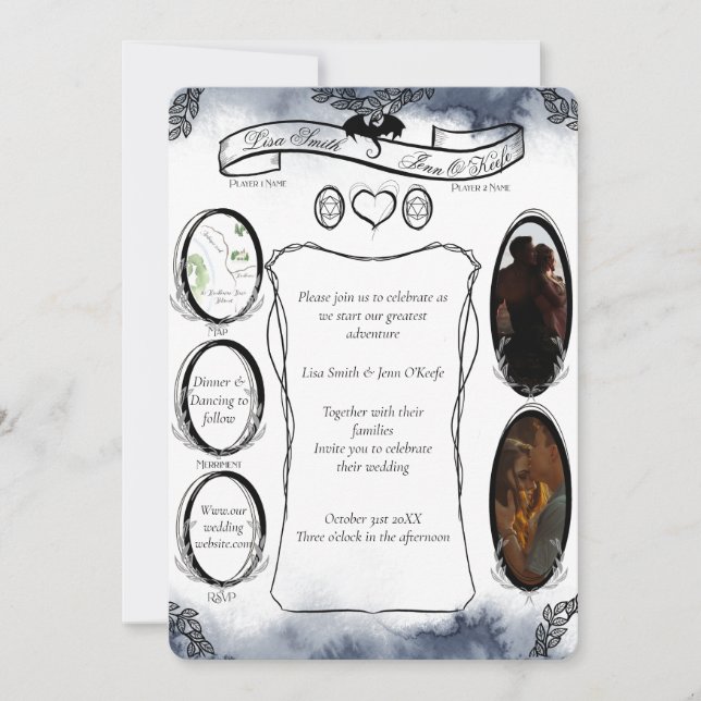 Blue D20 Tabletop RPG Fantasy Dice Wedding Invitat Invitation (Front)